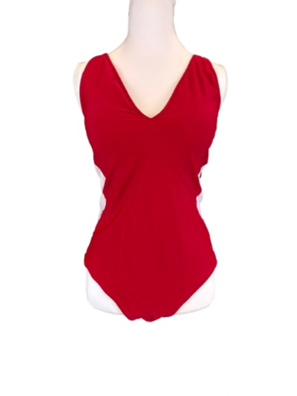 BMJL Red One Piece Swimsuit XL Lace Up Back Colorblock White Panels NWT